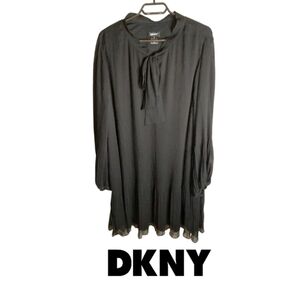 DKNY Black Pleated Tie Front Dress